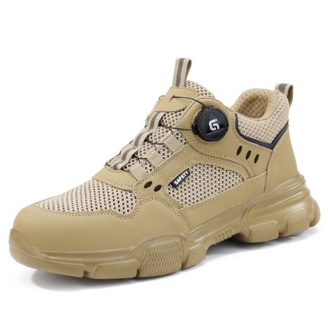 Men's Summer Lightweight Breathable Safety Shoes Steel Toe Puncture & Impact Resistant Comfortable Work Shoes with Smart Button
